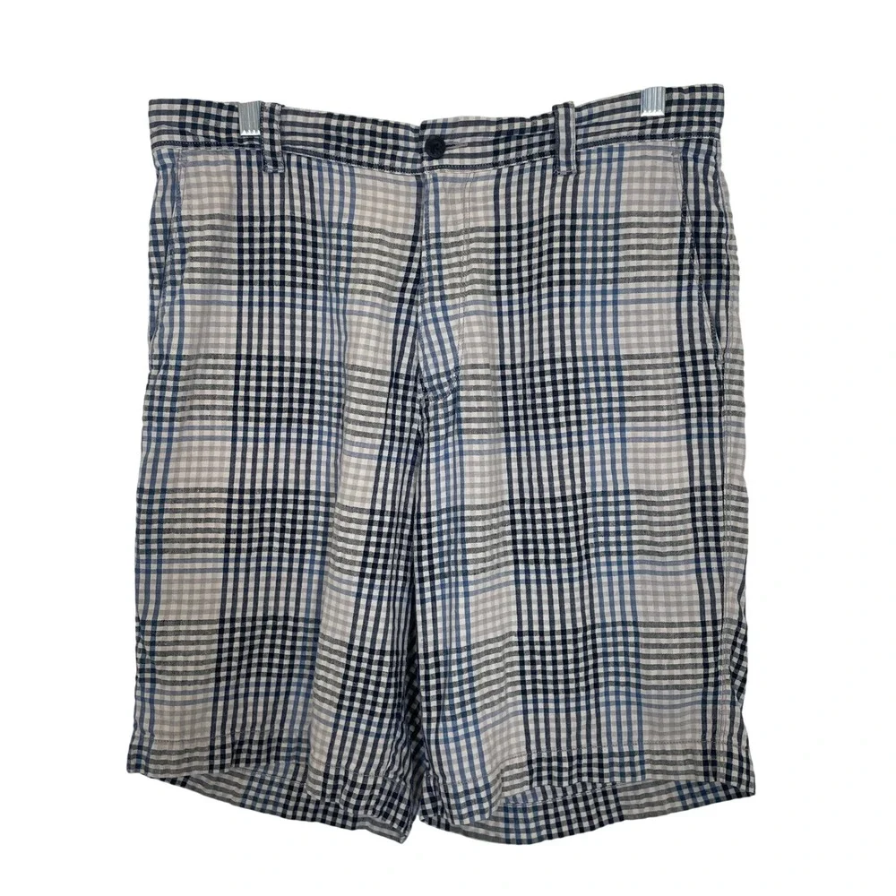 Tommy Bahama Blue Plaid Linen Silk Blend Shorts Paradise Nation Vacation Mens 32